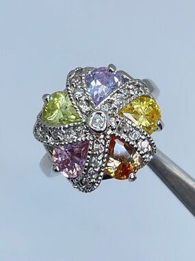 Swarovski Crystal Elements Pear Cuts Multicolor Statement Ring Size 7 Silver